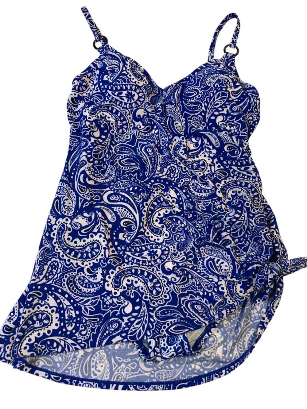 Liz Claiborne Size 8 Blue Paisley Swimsuit With Adjustable Straps Removable Cups